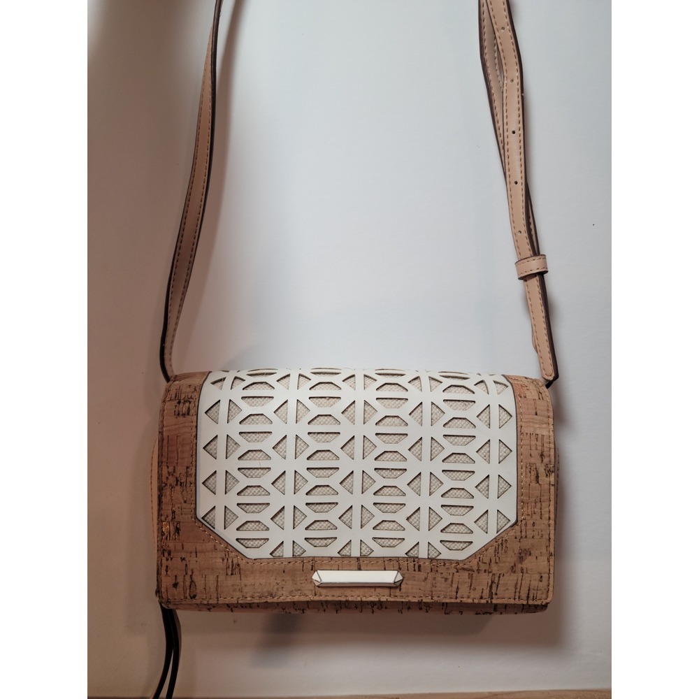 Stella & Dot Crossbody Bag Women Natural Gold Cork Vegan Leather Geometri Wallet